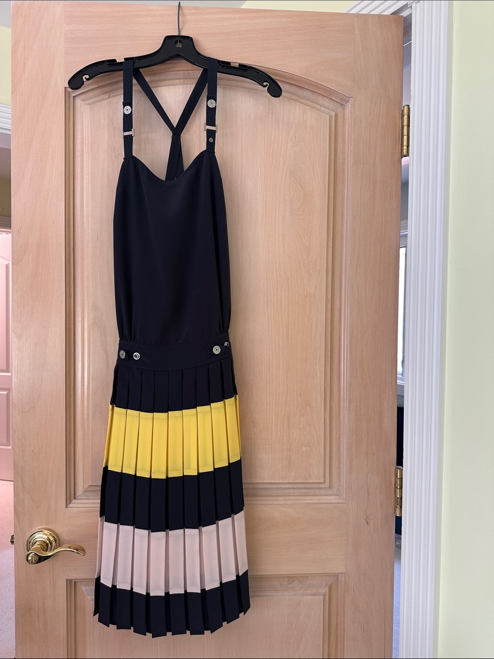 Diesel Black, Yellow & Cream Pleated Midi Dress